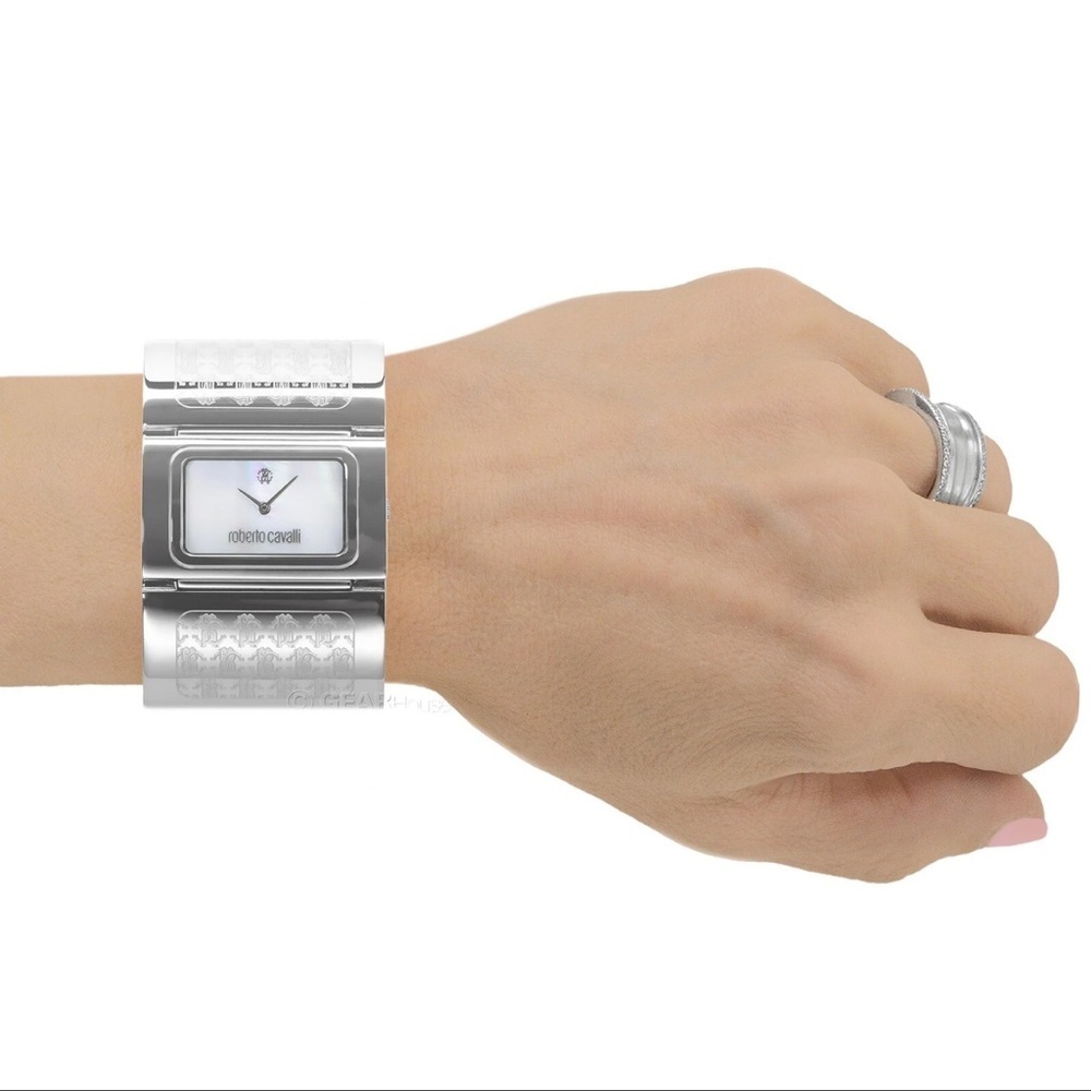 New $430 Roberto Cavalli Pavon Women's Rectangle Mother of Pearl Bangle Watch - Picture 5 of 7